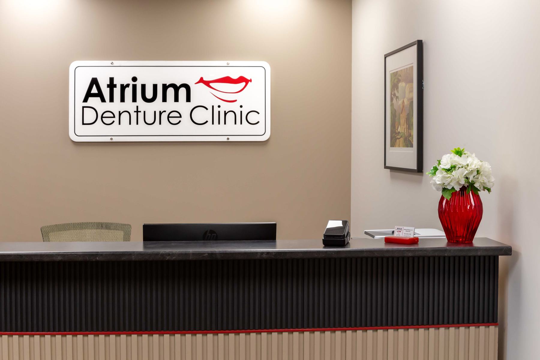 The bright reception area at Atrium Denture Clinic