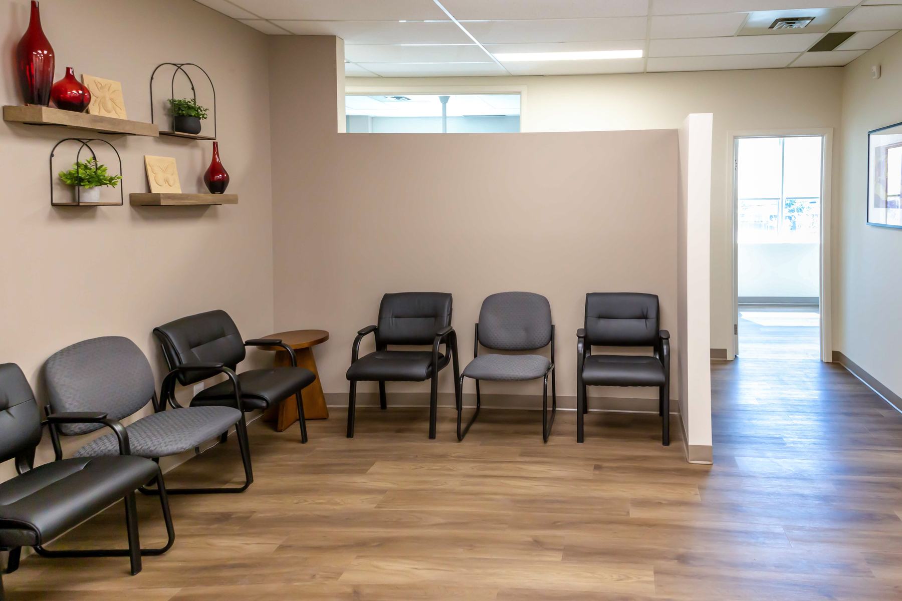 Bright waiting room with comfortable seating